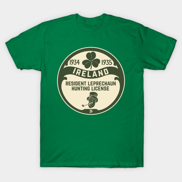 Vintage Leprechaun Hunting License T-Shirt by fearcity